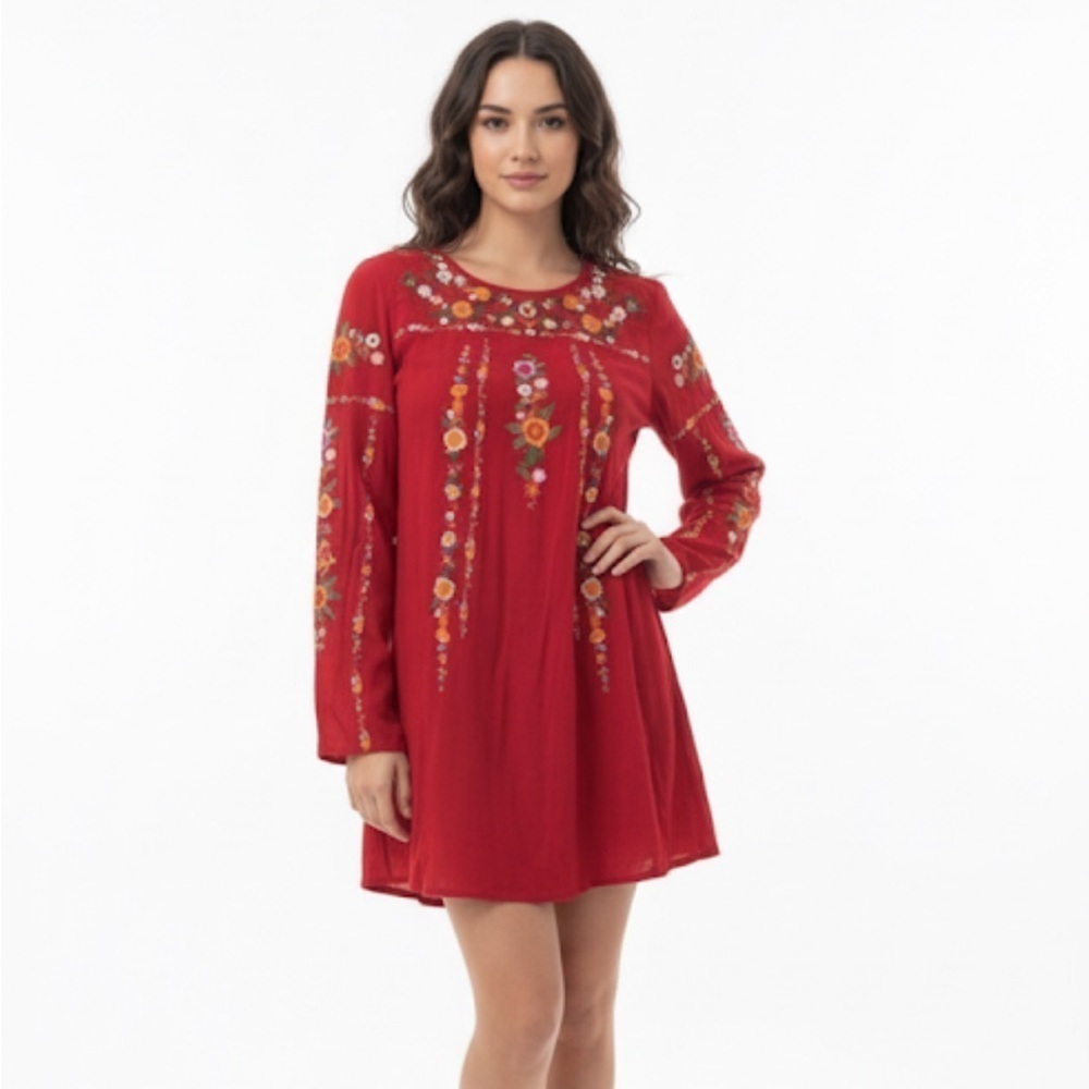 Umgee red floral boho dress size medium
